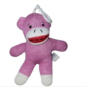 Sock Monkey By Dandee Backpack Bag Clip Plush Stuffed Animal Toy Pink 7" Retro